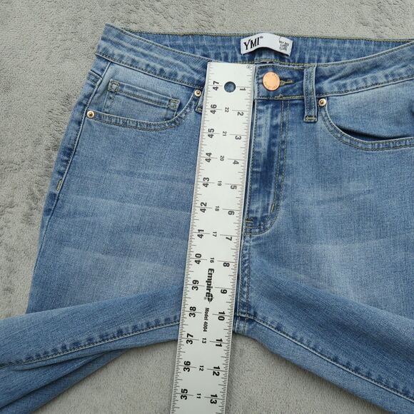 YMI Jeans Junior's Size 5 Blue High-Rise Super Flare Denim 32" Inseam Distressed - Picture 9 of 16